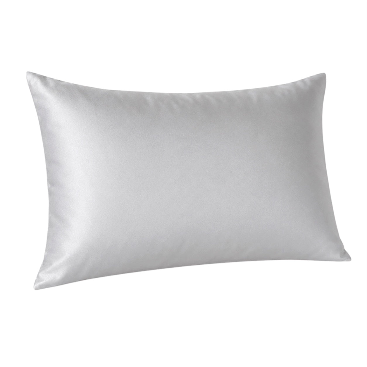 Silver silk pillowcase on a white background