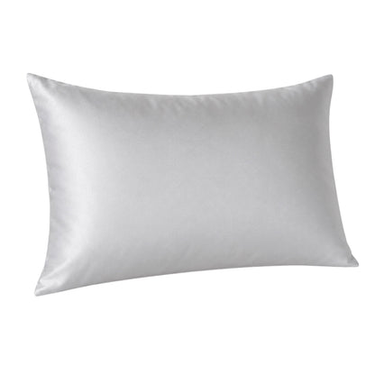 Silver silk pillowcase on a white background