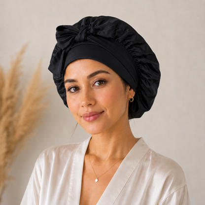 Black Silk Bonnet | Double Layer 22 Momme Mulberry Silk