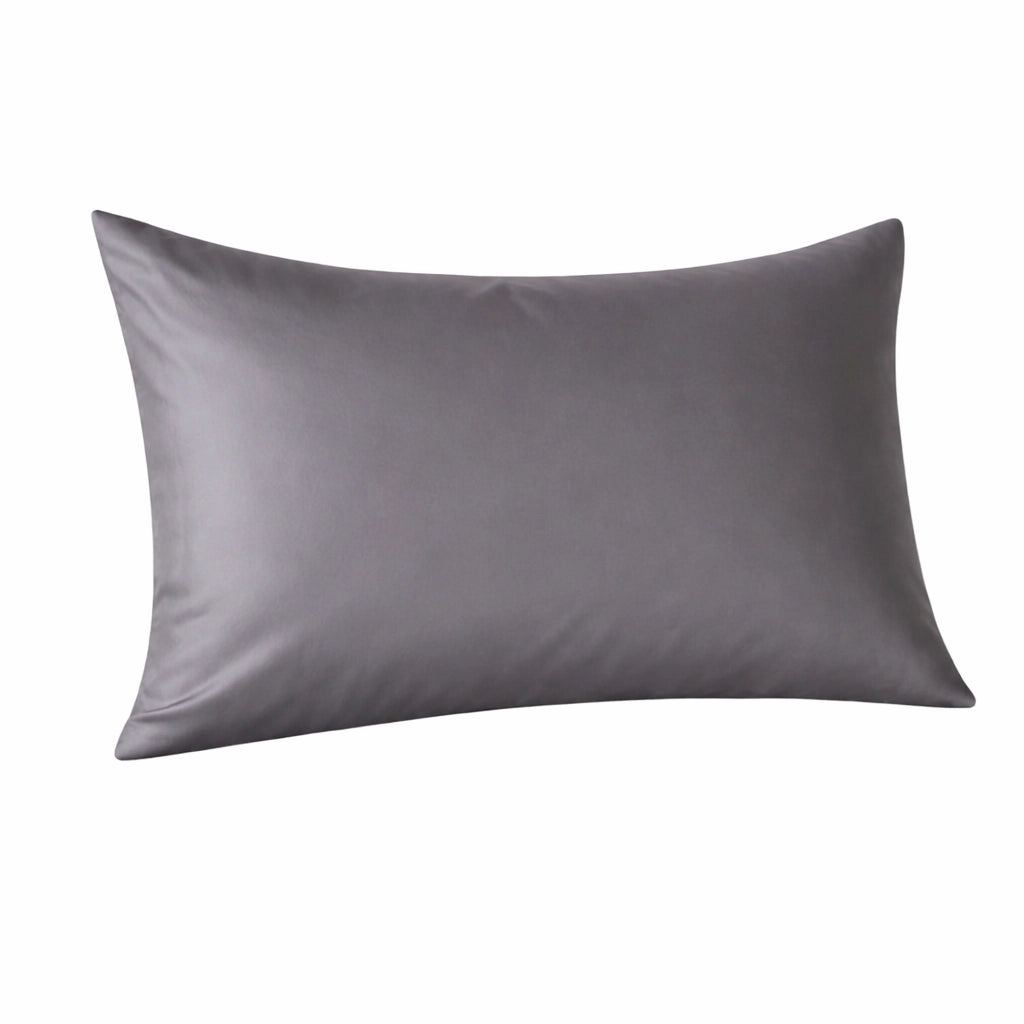 Gray silk pillowcase on a white background