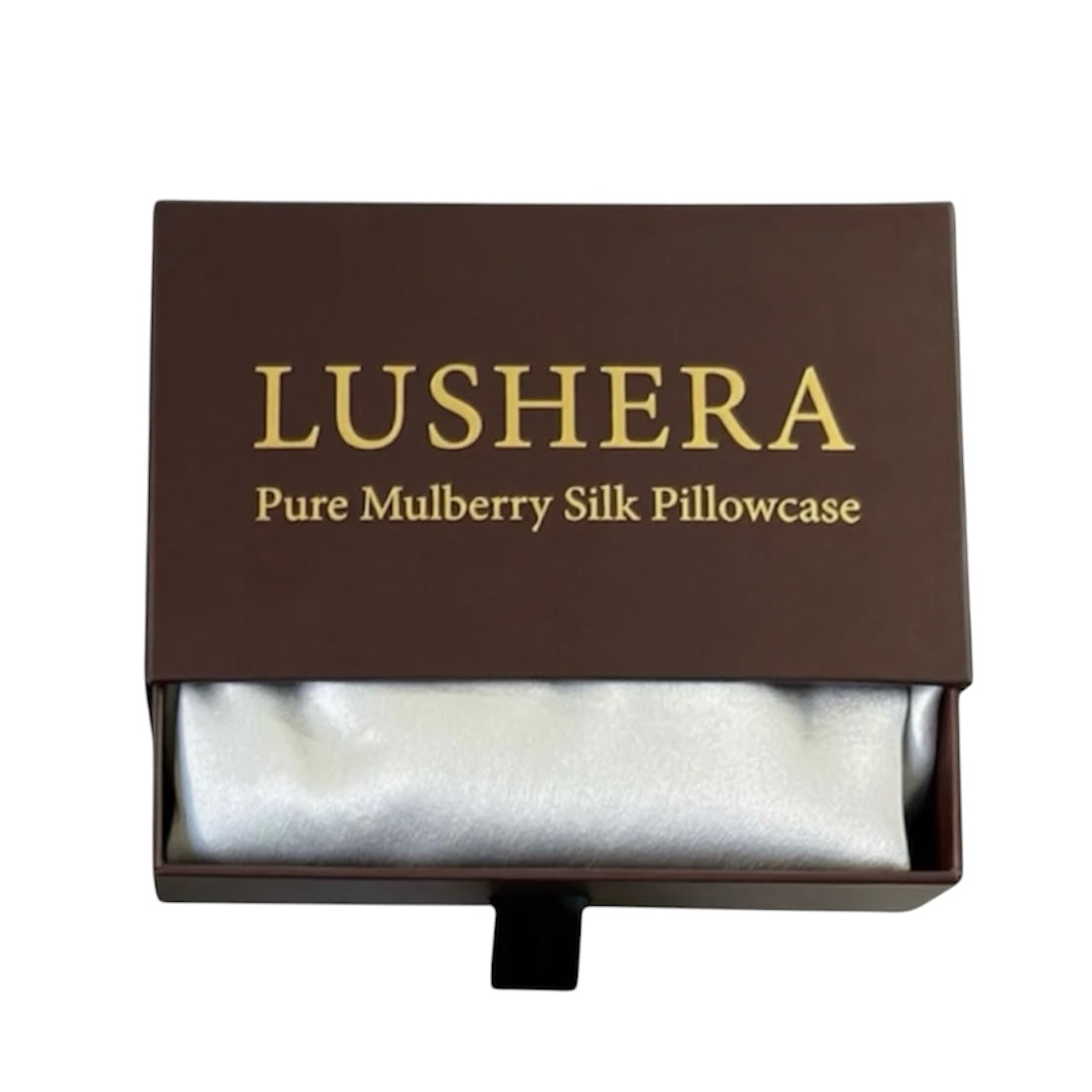 Lushera pure mulberry silk pillowcase packaging on a white background