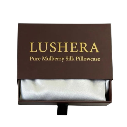 Lushera pure mulberry silk pillowcase packaging on a white background