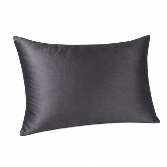 Dark gray / Charcoal silk pillowcase on a white background
