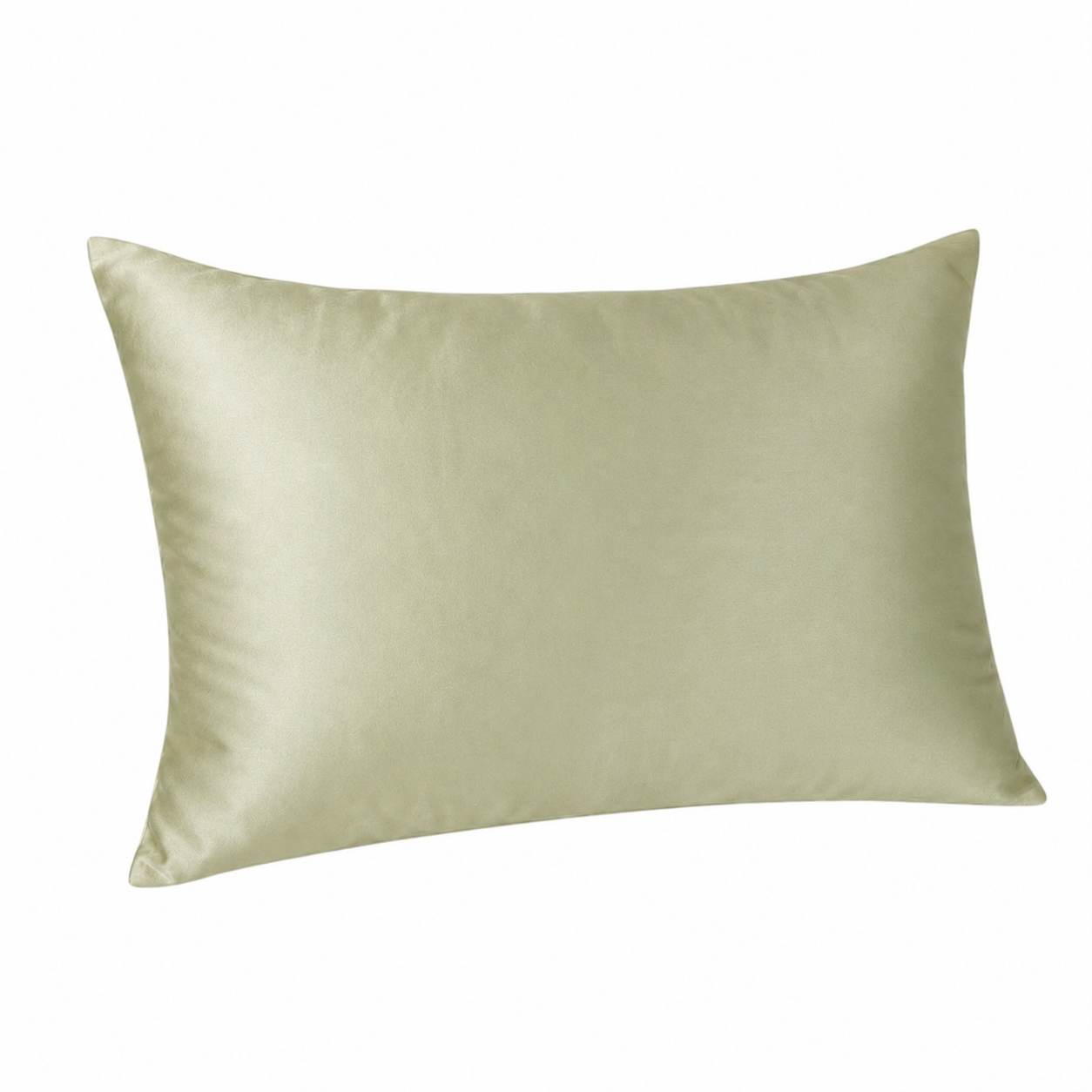 Silk pillowcase in a light green color on a white background