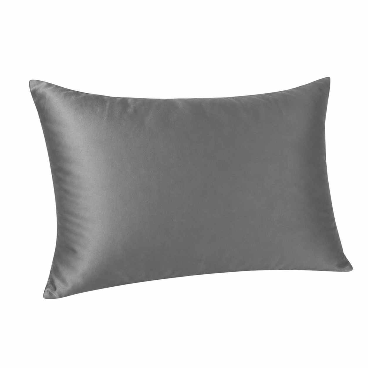 Grey silk pillow on a white background